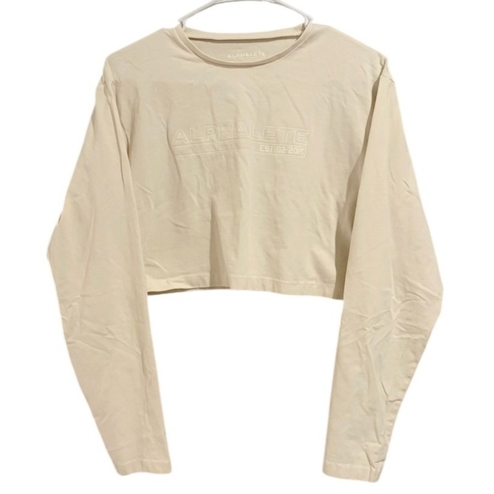 Alphalete Long Sleeve Crop Top Cream Lifestyle Fit SMALL